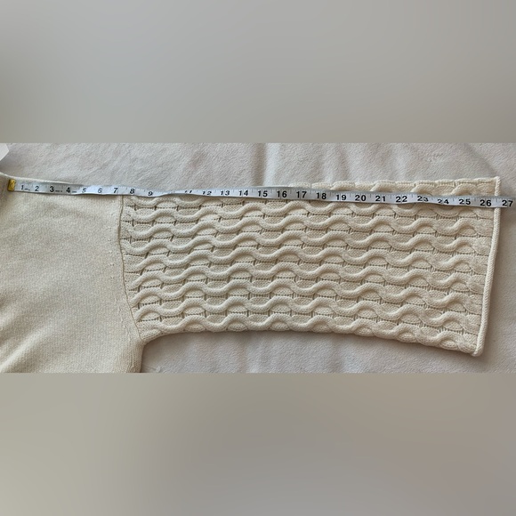 NWT Theory Cream Cable-Sleeve 100% Cashmere Pullover Sweater Size Large Petite - Picture 12 of 15